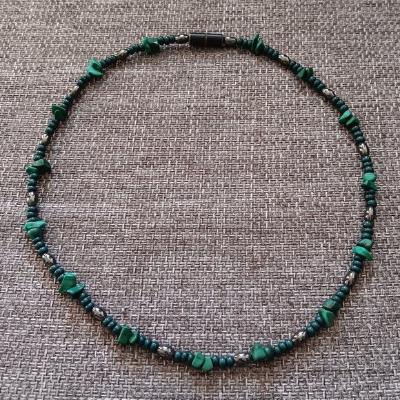 Jasper & Hematite Stone Necklace (FREE GIFT - 90 Gold Bracelet!) - Picture 3 of 9